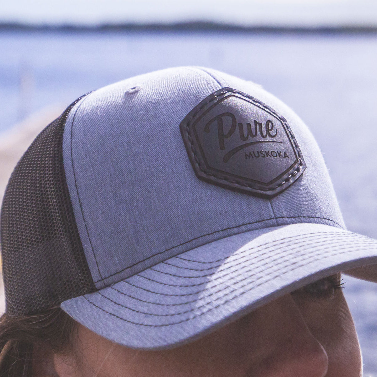 Premium Leather Patch Hat (Heather Grey, Black)