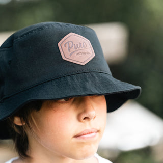 Bucket Hat - Black/Leather Patch