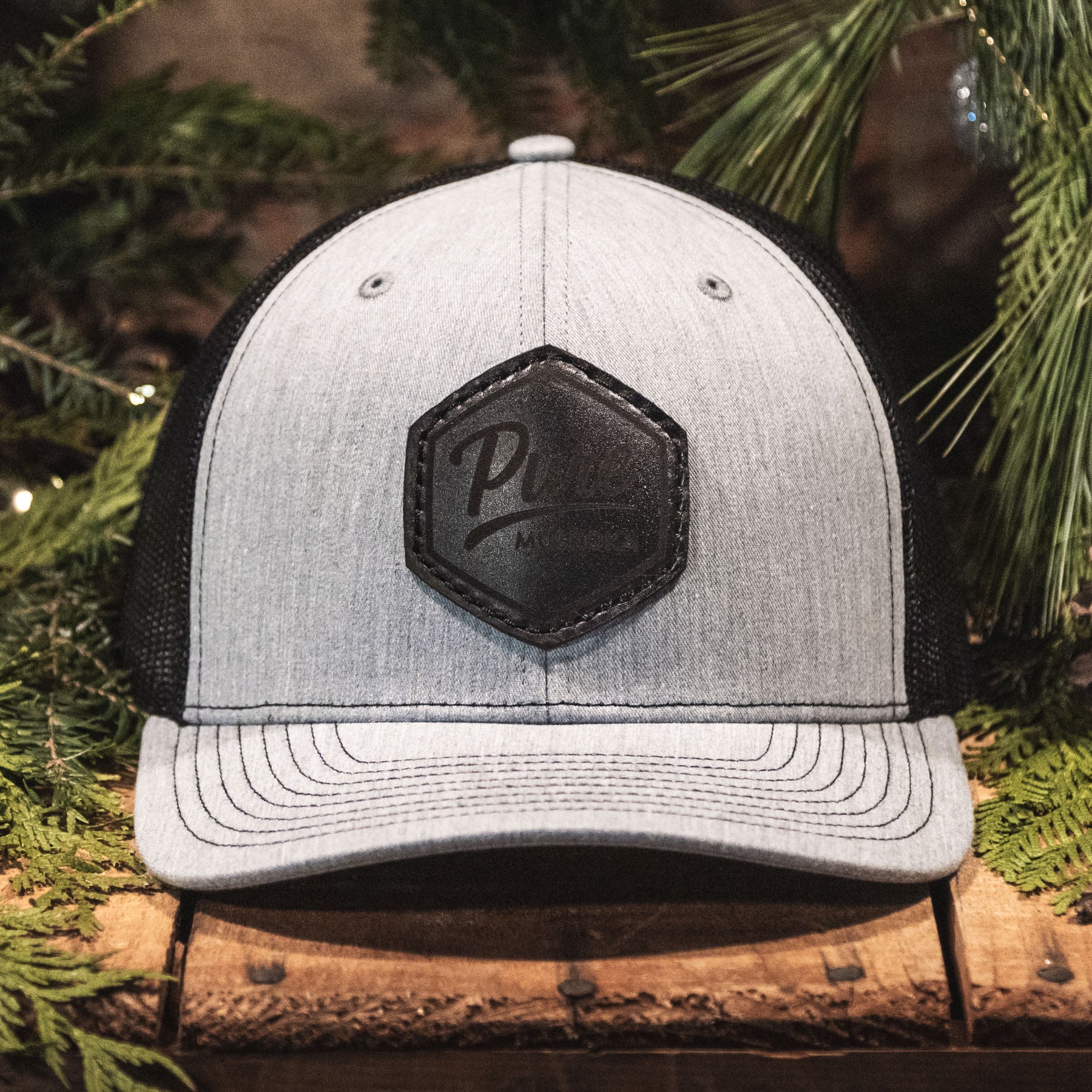 Premium Leather Patch Hat (Heather Grey, Black)